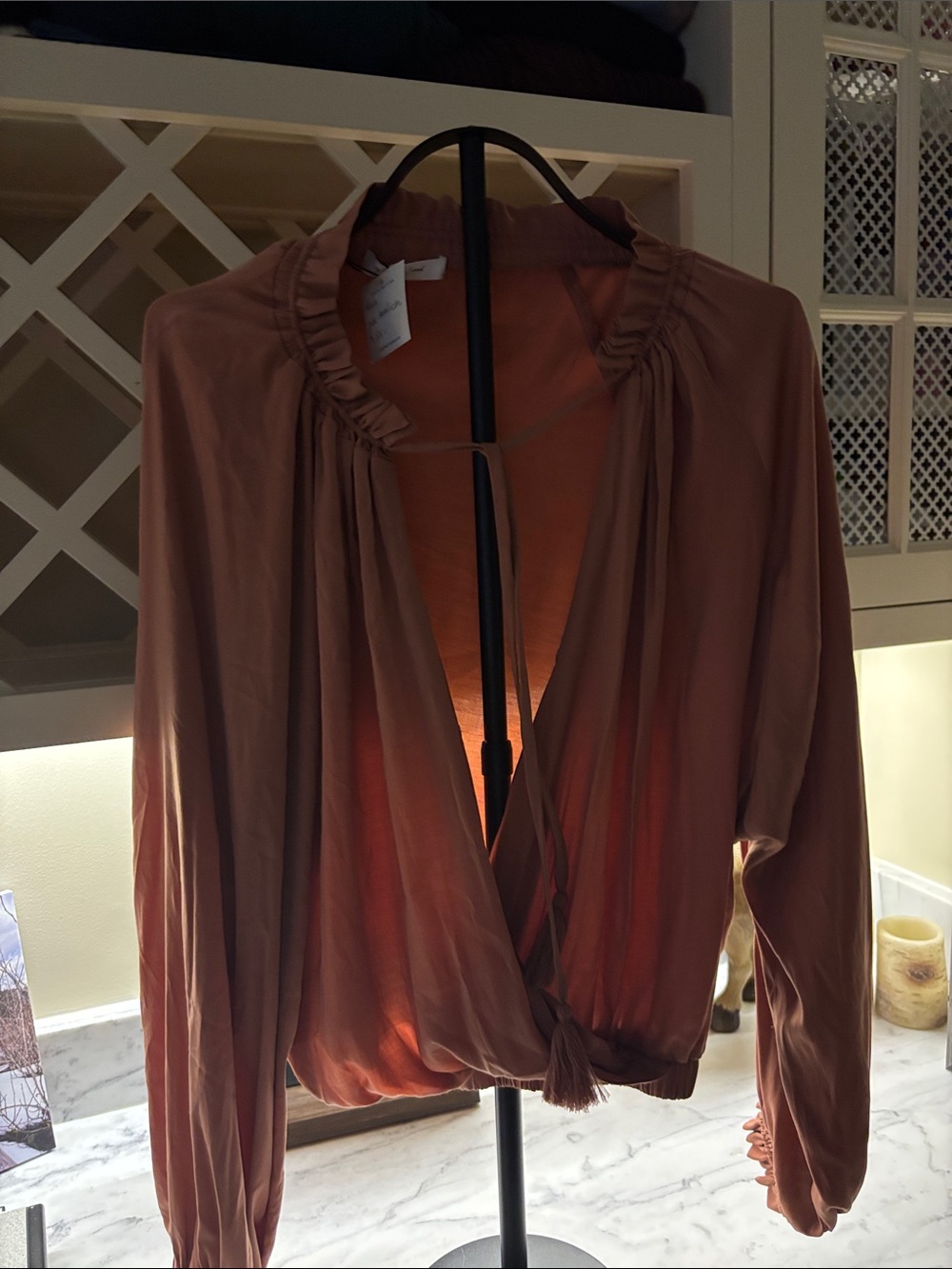 Mustard Seed Rust Wrap-Front Long Sleeve Blouse